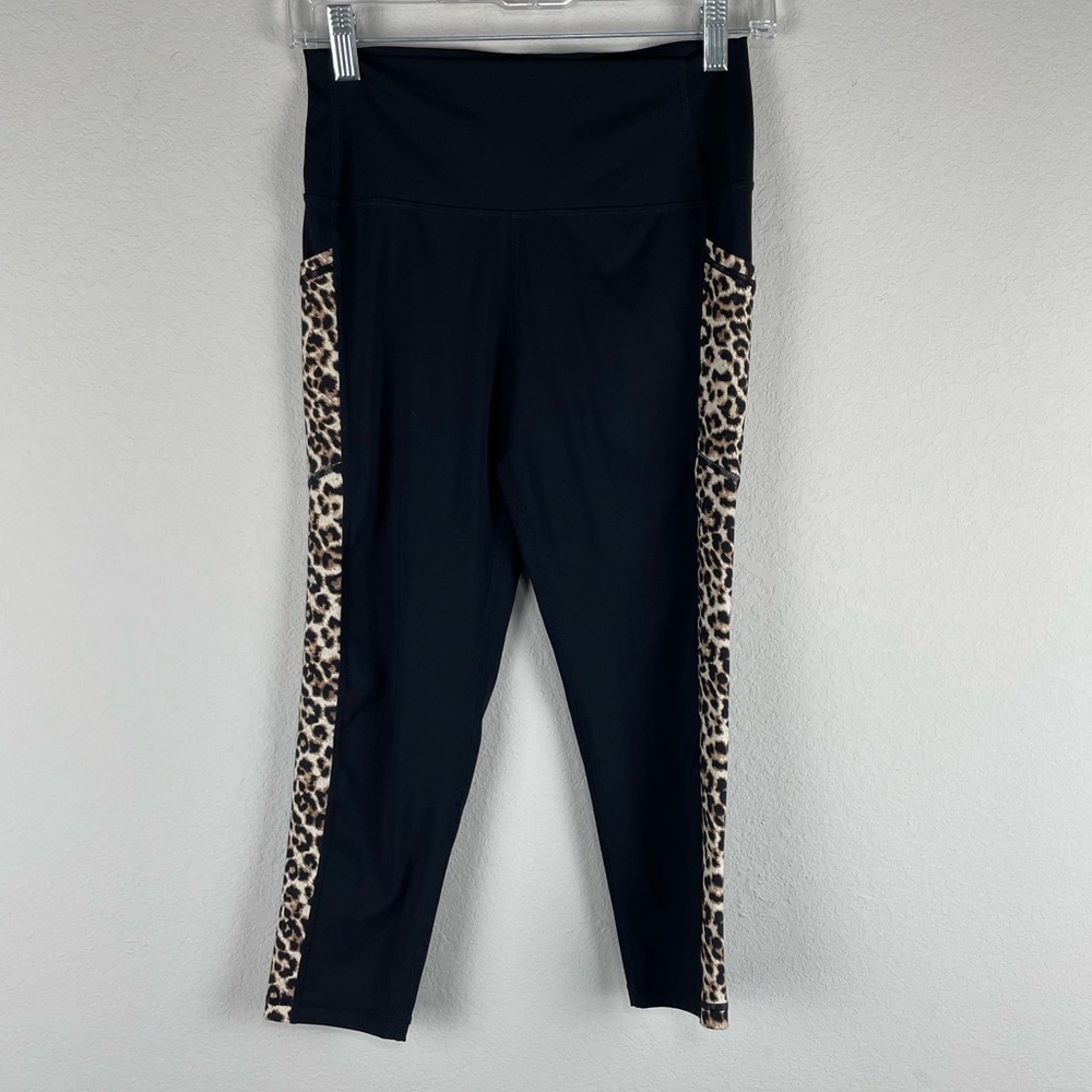ZYIA Active Black Brown Leopard Pocket Brilliant Athletic Leggings Size 8 10